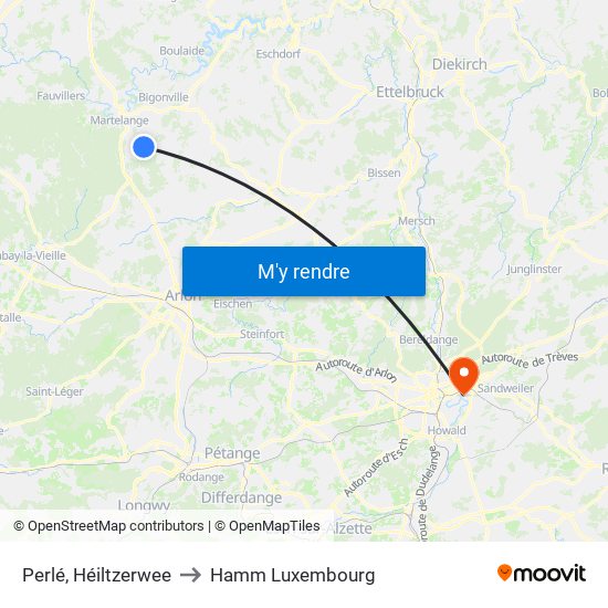 Perlé, Héiltzerwee to Hamm Luxembourg map
