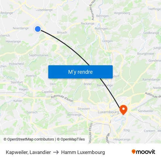 Kapweiler, Lavandier to Hamm Luxembourg map