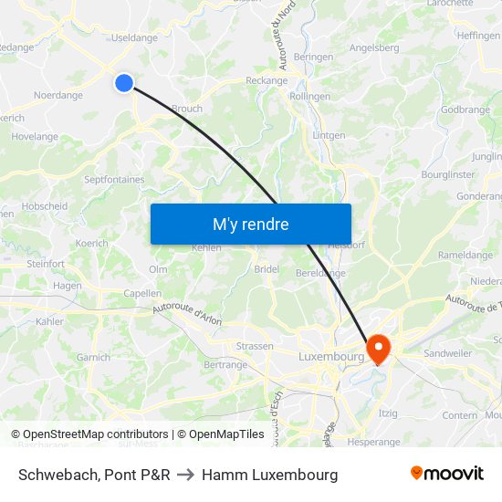 Schwebach, Pont P&R to Hamm Luxembourg map