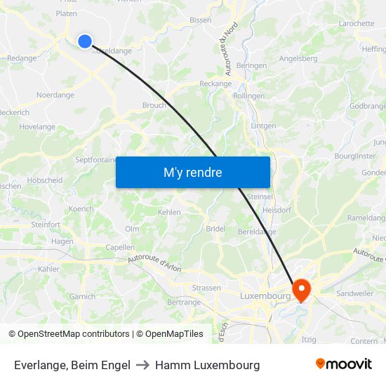 Everlange, Beim Engel to Hamm Luxembourg map