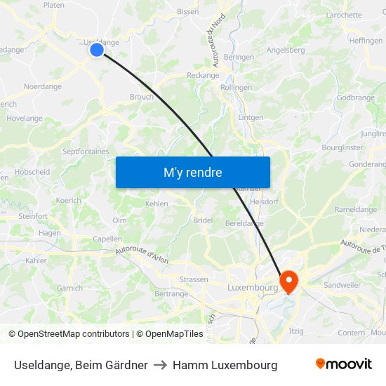 Useldange, Beim Gärdner to Hamm Luxembourg map