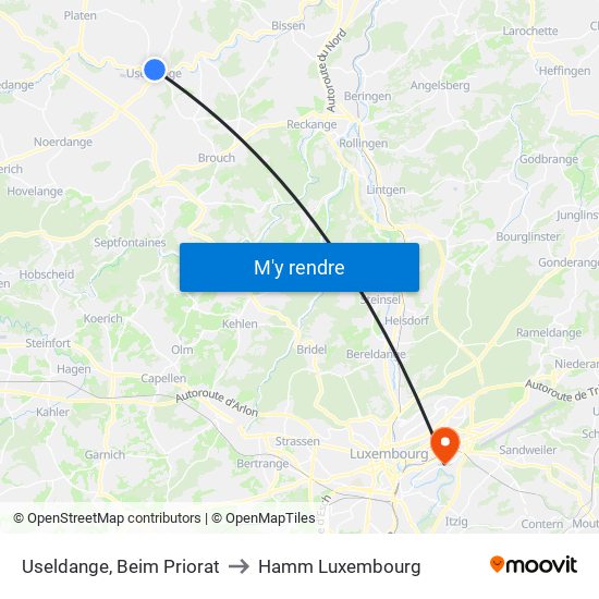 Useldange, Beim Priorat to Hamm Luxembourg map