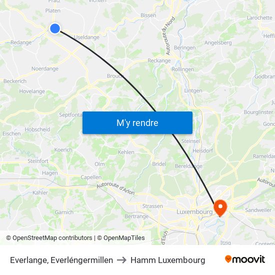 Everlange, Everléngermillen to Hamm Luxembourg map