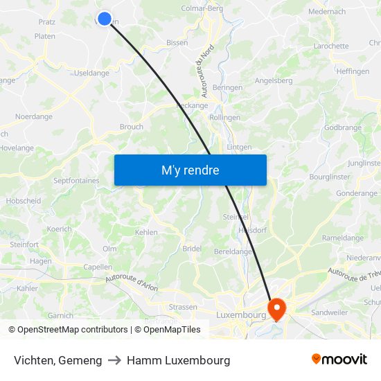 Vichten, Gemeng to Hamm Luxembourg map