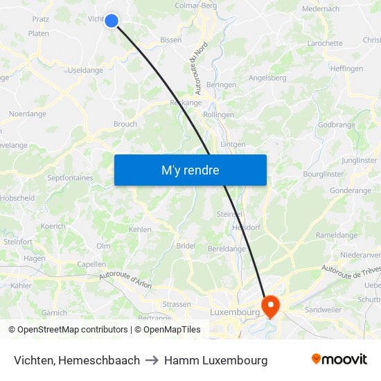 Vichten, Hemeschbaach to Hamm Luxembourg map