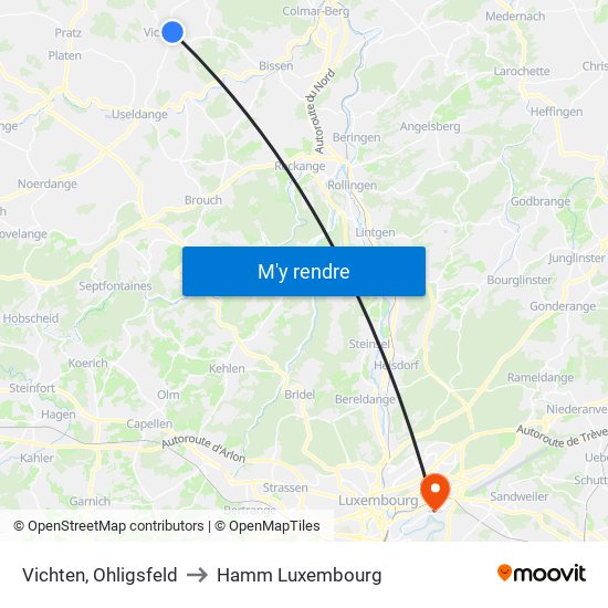 Vichten, Ohligsfeld to Hamm Luxembourg map