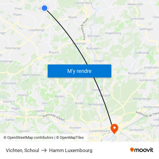 Vichten, Schoul to Hamm Luxembourg map