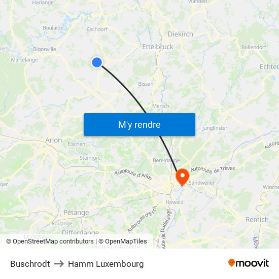 Buschrodt to Hamm Luxembourg map