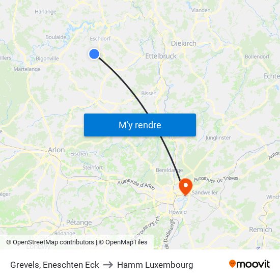 Grevels, Eneschten Eck to Hamm Luxembourg map