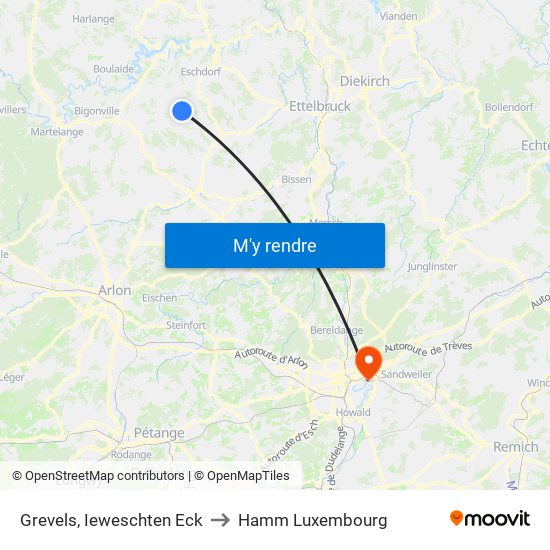 Grevels, Ieweschten Eck to Hamm Luxembourg map