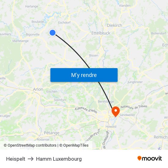 Heispelt to Hamm Luxembourg map