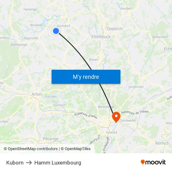 Kuborn to Hamm Luxembourg map