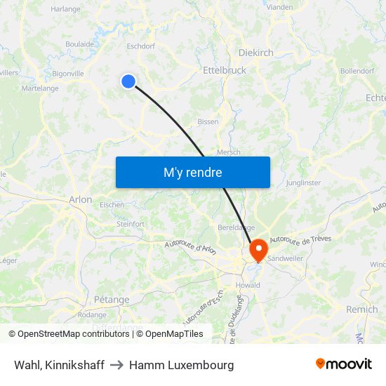 Wahl, Kinnikshaff to Hamm Luxembourg map