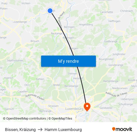 Bissen, Kräizung to Hamm Luxembourg map