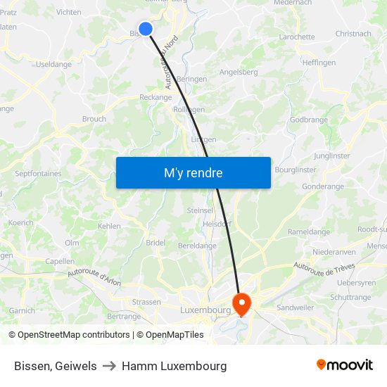 Bissen, Geiwels to Hamm Luxembourg map