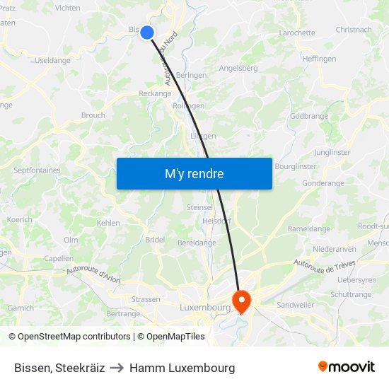 Bissen, Steekräiz to Hamm Luxembourg map