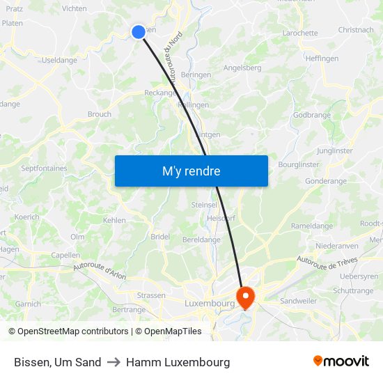 Bissen, Um Sand to Hamm Luxembourg map