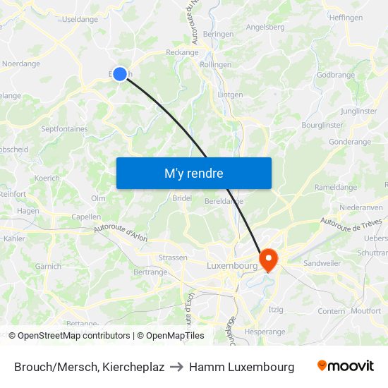 Brouch/Mersch, Kiercheplaz to Hamm Luxembourg map