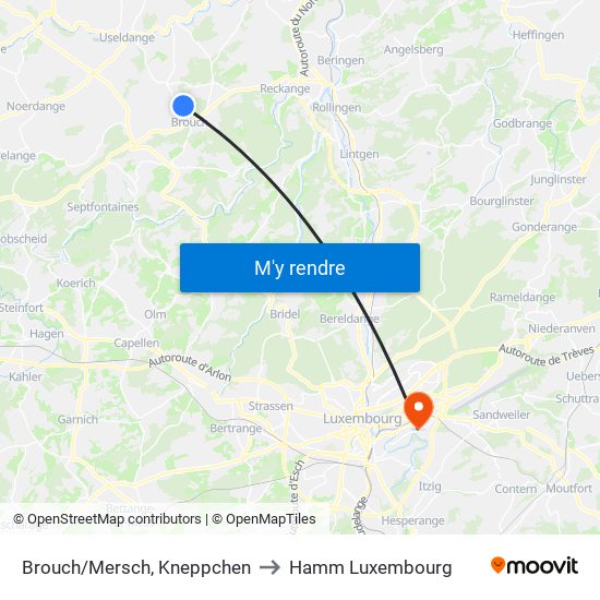 Brouch/Mersch, Kneppchen to Hamm Luxembourg map