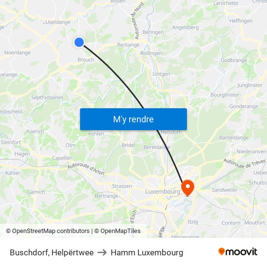 Buschdorf, Helpërtwee to Hamm Luxembourg map