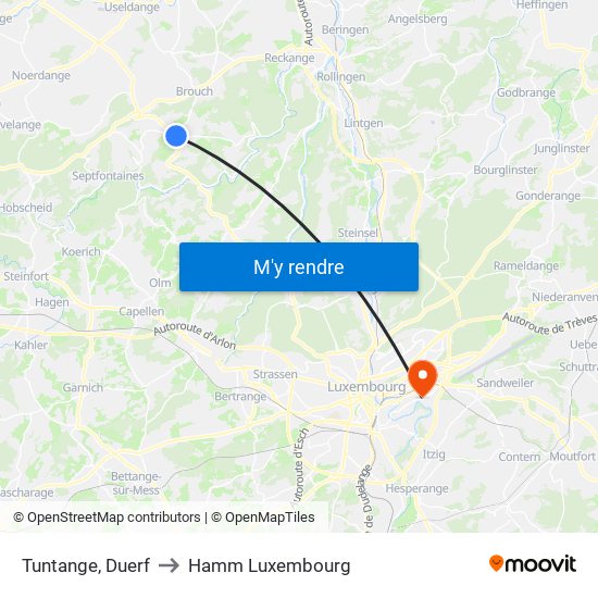 Tuntange, Duerf to Hamm Luxembourg map