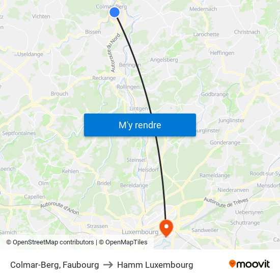 Colmar-Berg, Faubourg to Hamm Luxembourg map