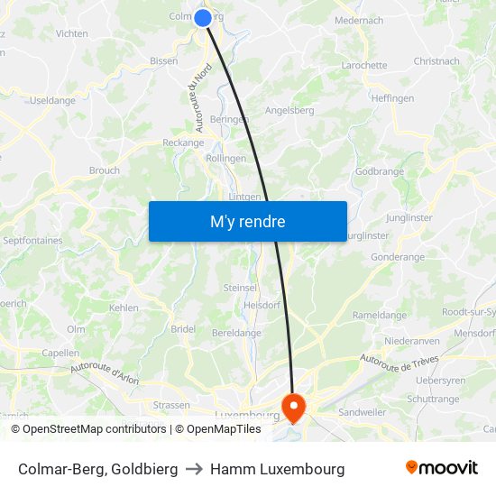 Colmar-Berg, Goldbierg to Hamm Luxembourg map
