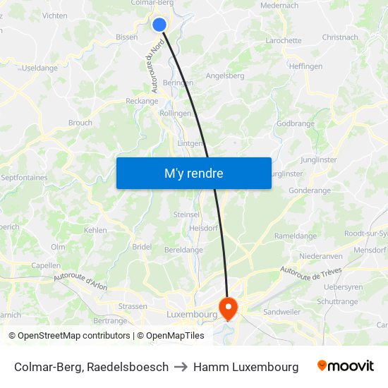 Colmar-Berg, Raedelsboesch to Hamm Luxembourg map