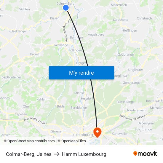 Colmar-Berg, Usines to Hamm Luxembourg map