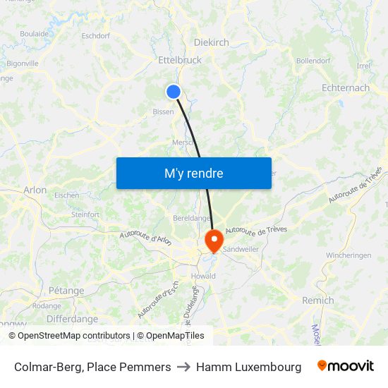 Colmar-Berg, Place Pemmers to Hamm Luxembourg map