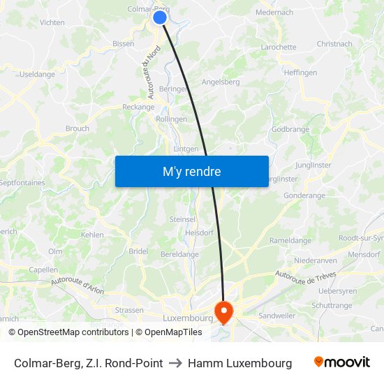 Colmar-Berg, Z.I. Rond-Point to Hamm Luxembourg map