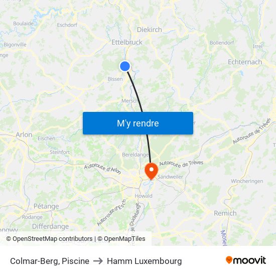 Colmar-Berg, Piscine to Hamm Luxembourg map