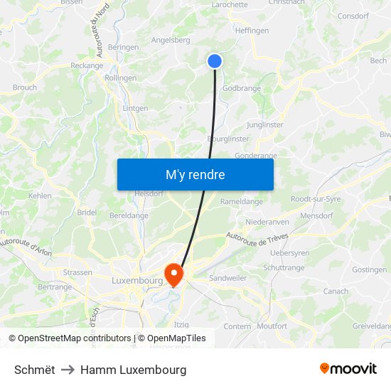 Schmët to Hamm Luxembourg map