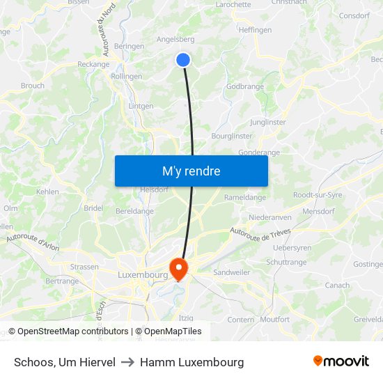 Schoos, Um Hiervel to Hamm Luxembourg map