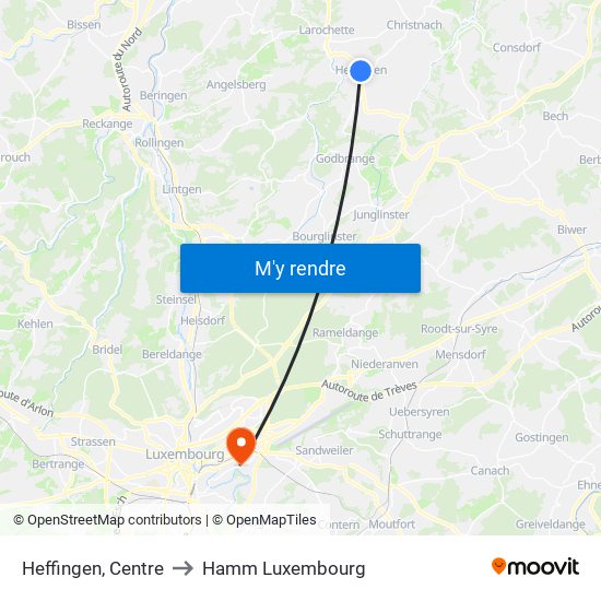 Heffingen, Centre to Hamm Luxembourg map