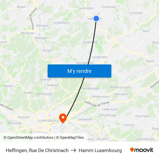 Heffingen, Rue De Christnach to Hamm Luxembourg map