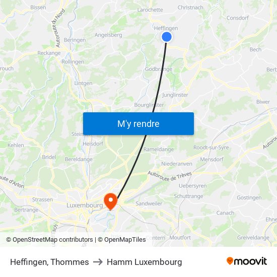 Heffingen, Thommes to Hamm Luxembourg map