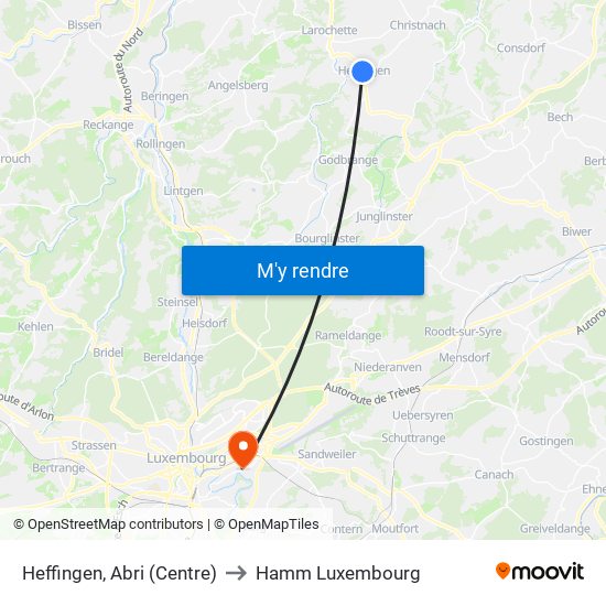 Heffingen, Abri (Centre) to Hamm Luxembourg map