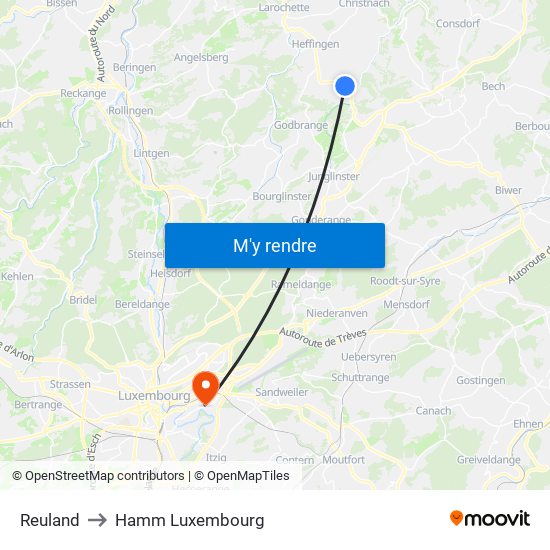 Reuland to Hamm Luxembourg map