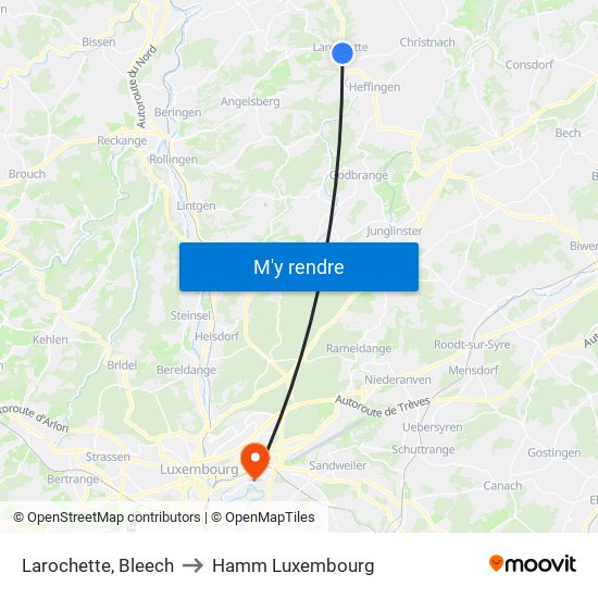 Larochette, Bleech to Hamm Luxembourg map