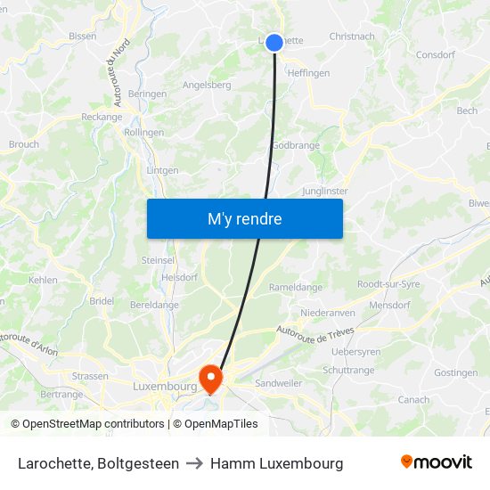 Larochette, Boltgesteen to Hamm Luxembourg map