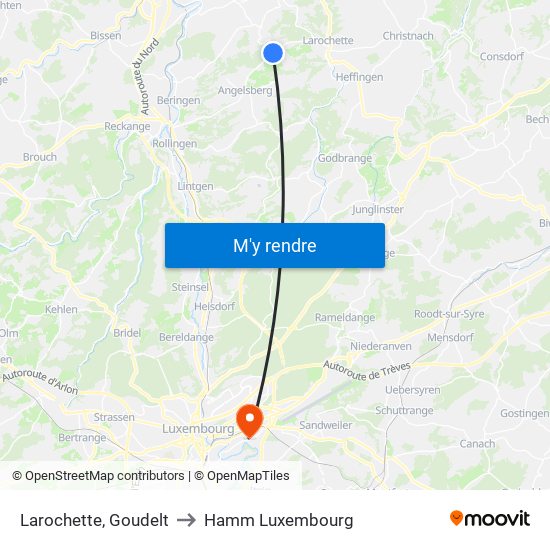 Larochette, Goudelt to Hamm Luxembourg map