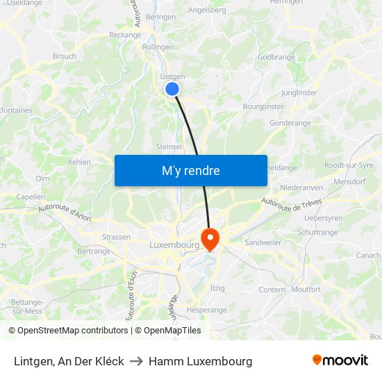 Lintgen, An Der Kléck to Hamm Luxembourg map