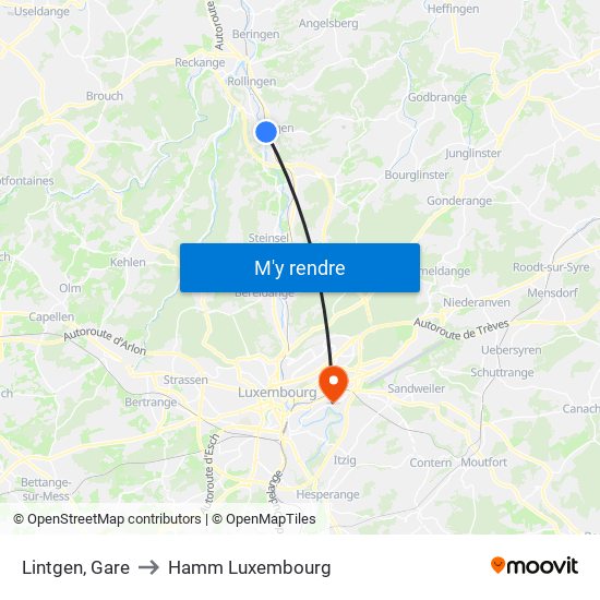 Lintgen, Gare to Hamm Luxembourg map