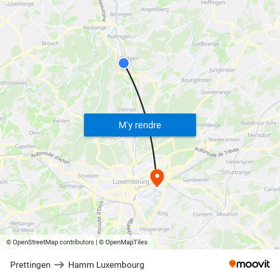 Prettingen to Hamm Luxembourg map