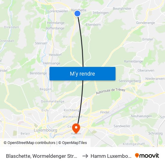 Blaschette, Wormeldenger Strooss to Hamm Luxembourg map