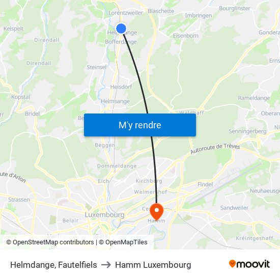 Helmdange, Fautelfiels to Hamm Luxembourg map