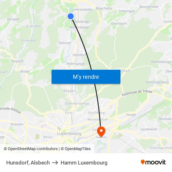 Hunsdorf, Alsbech to Hamm Luxembourg map