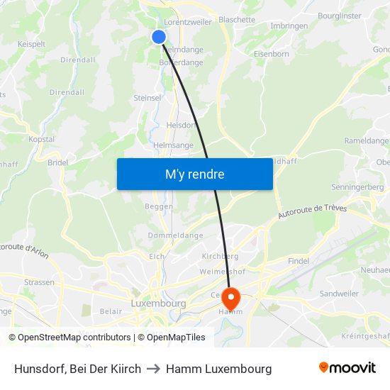 Hunsdorf, Bei Der Kiirch to Hamm Luxembourg map