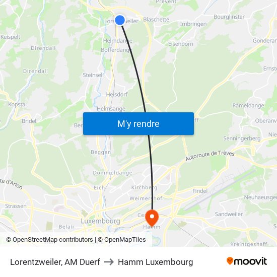 Lorentzweiler, AM Duerf to Hamm Luxembourg map